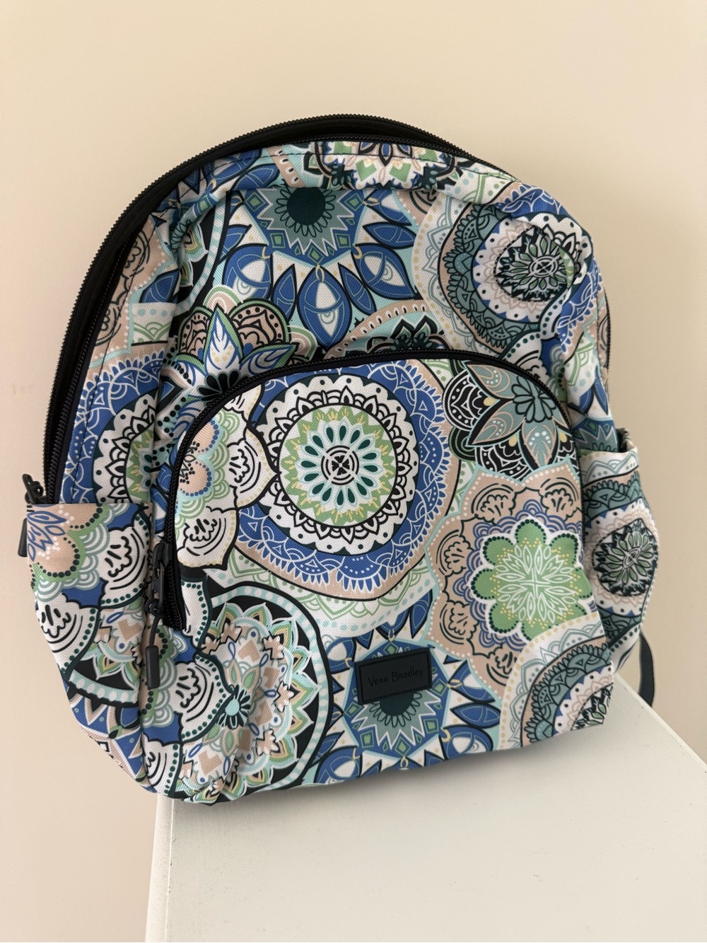 Vera Bradley Blue Green Cream Floral Medallion Backpack